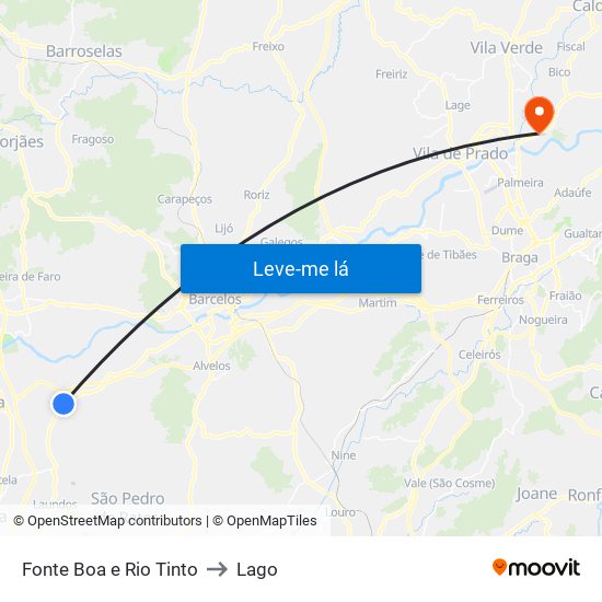 Fonte Boa e Rio Tinto to Lago map