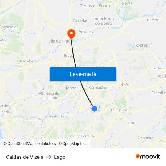 Caldas de Vizela to Lago map