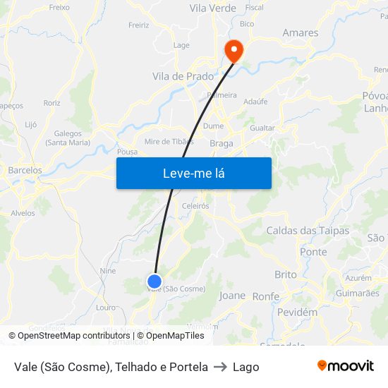 Vale (São Cosme), Telhado e Portela to Lago map