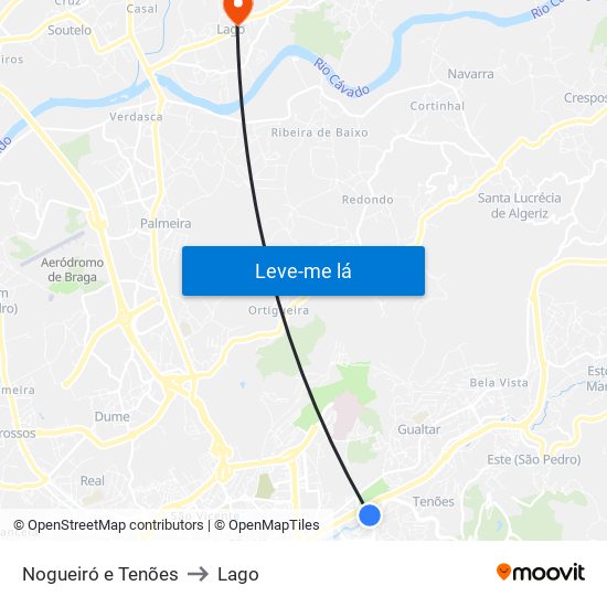 Nogueiró e Tenões to Lago map