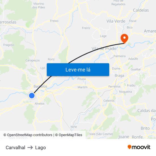 Carvalhal to Lago map