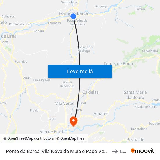 Ponte da Barca, Vila Nova de Muía e Paço Vedro de Magalhães to Lago map