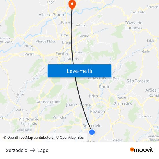 Serzedelo to Lago map