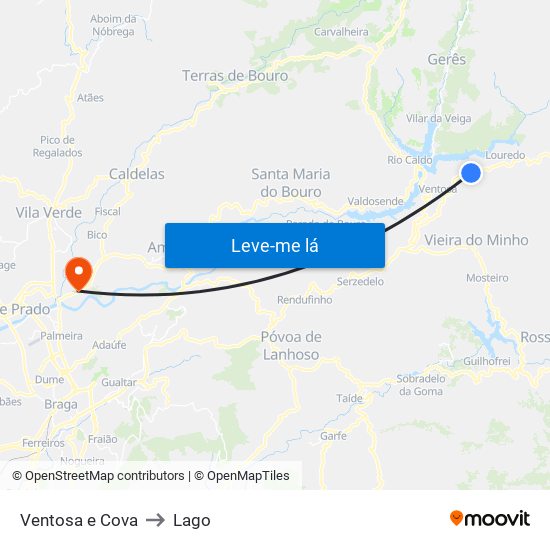 Ventosa e Cova to Lago map