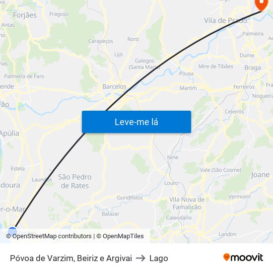 Póvoa de Varzim, Beiriz e Argivai to Lago map