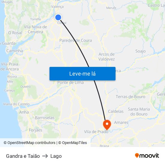 Gandra e Taião to Lago map