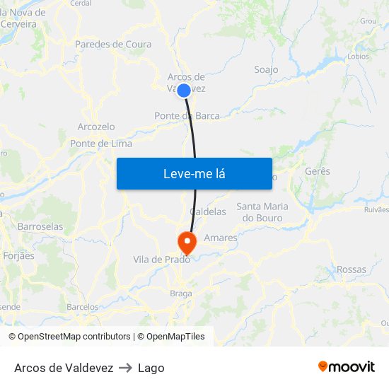 Arcos de Valdevez to Lago map