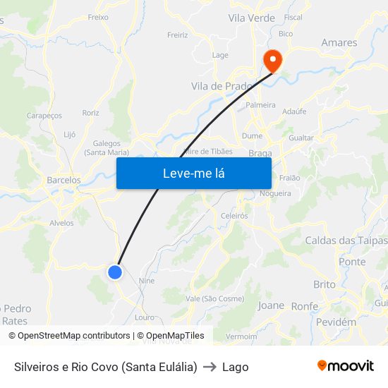 Silveiros e Rio Covo (Santa Eulália) to Lago map