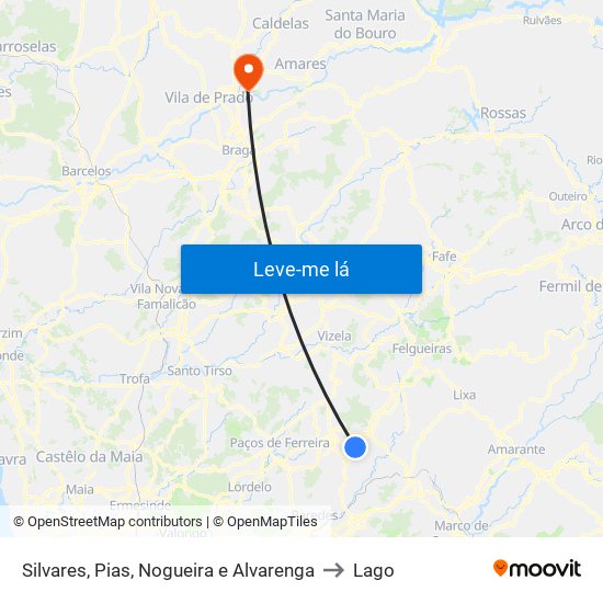 Silvares, Pias, Nogueira e Alvarenga to Lago map