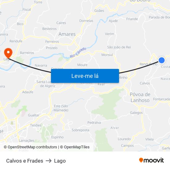 Calvos e Frades to Lago map