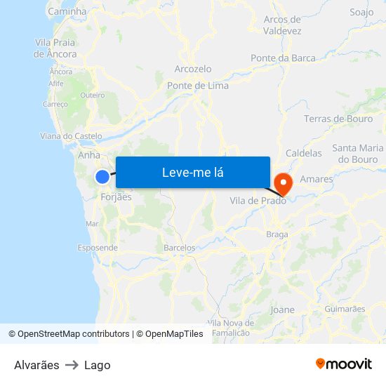 Alvarães to Lago map