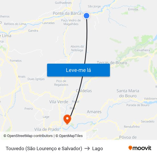 Touvedo (São Lourenço e Salvador) to Lago map