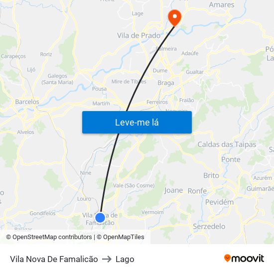 Vila Nova De Famalicão to Lago map