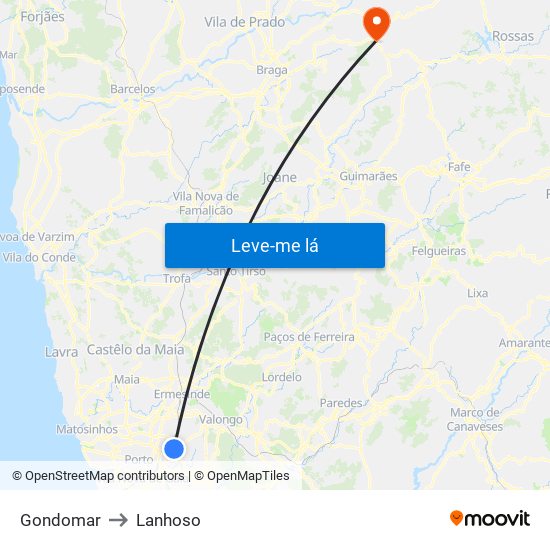Gondomar to Lanhoso map