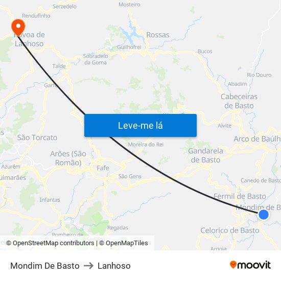 Mondim De Basto to Lanhoso map