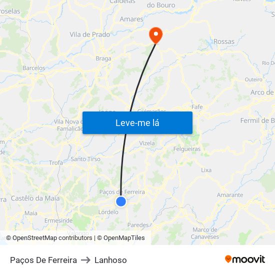 Paços De Ferreira to Lanhoso map