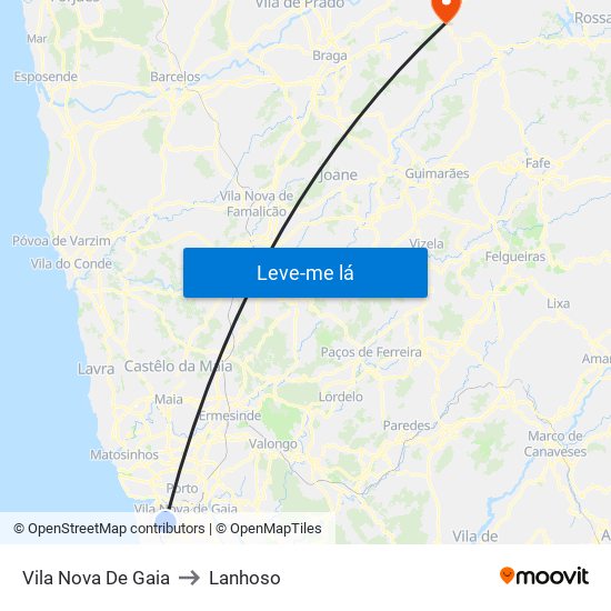 Vila Nova De Gaia to Lanhoso map
