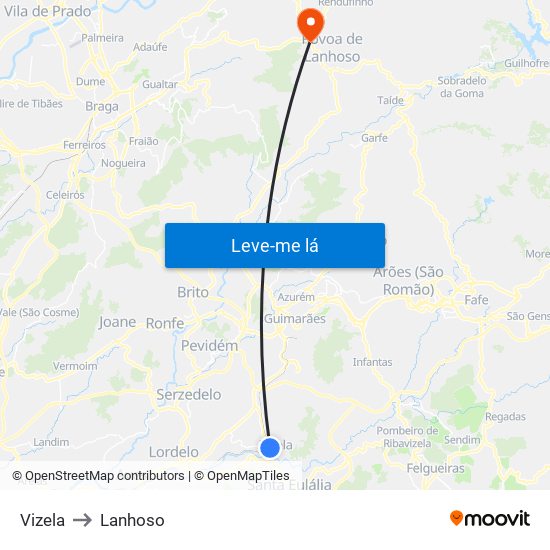 Vizela to Lanhoso map