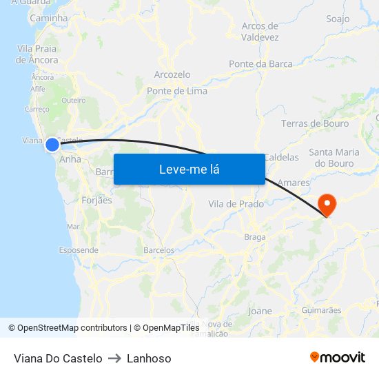 Viana Do Castelo to Lanhoso map