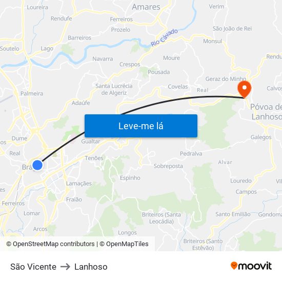 São Vicente to Lanhoso map