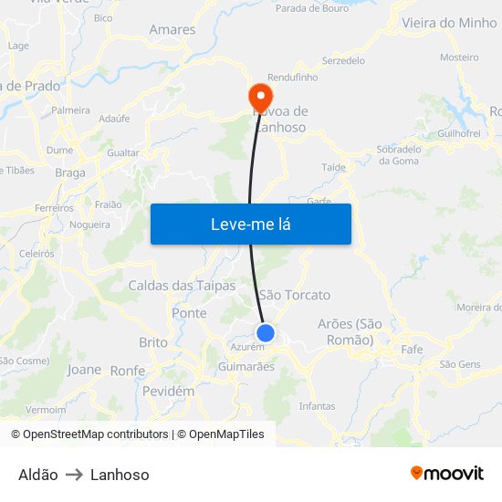 Aldão to Lanhoso map
