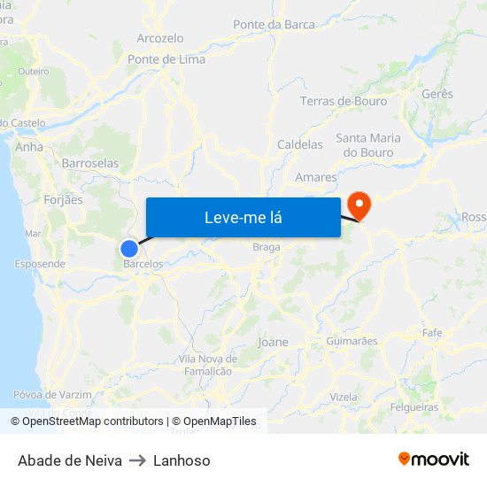 Abade de Neiva to Lanhoso map