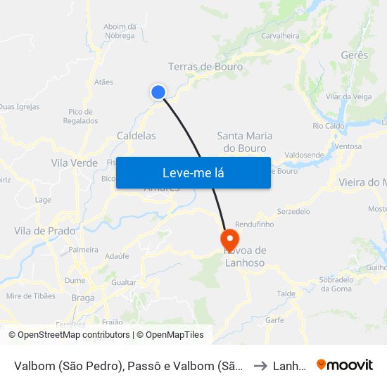 Valbom (São Pedro), Passô e Valbom (São Martinho) to Lanhoso map