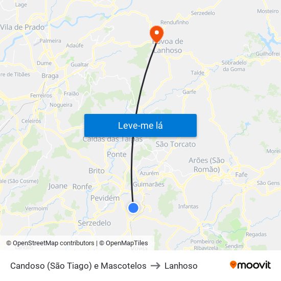 Candoso (São Tiago) e Mascotelos to Lanhoso map