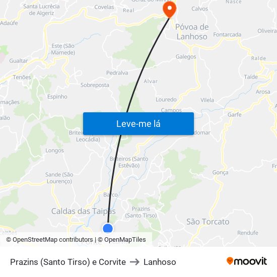 Prazins (Santo Tirso) e Corvite to Lanhoso map