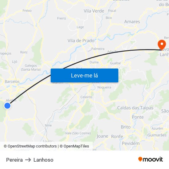 Pereira to Lanhoso map