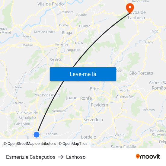 Esmeriz e Cabeçudos to Lanhoso map