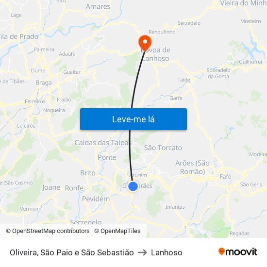 Oliveira, São Paio e São Sebastião to Lanhoso map