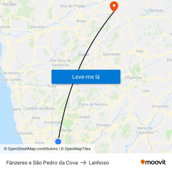 Fânzeres e São Pedro da Cova to Lanhoso map