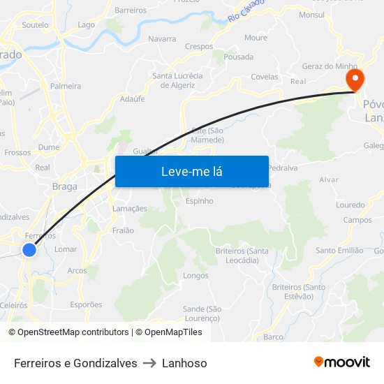 Ferreiros e Gondizalves to Lanhoso map