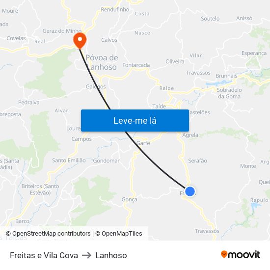 Freitas e Vila Cova to Lanhoso map