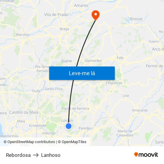 Rebordosa to Lanhoso map