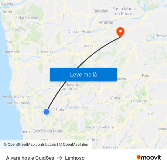 Alvarelhos e Guidões to Lanhoso map