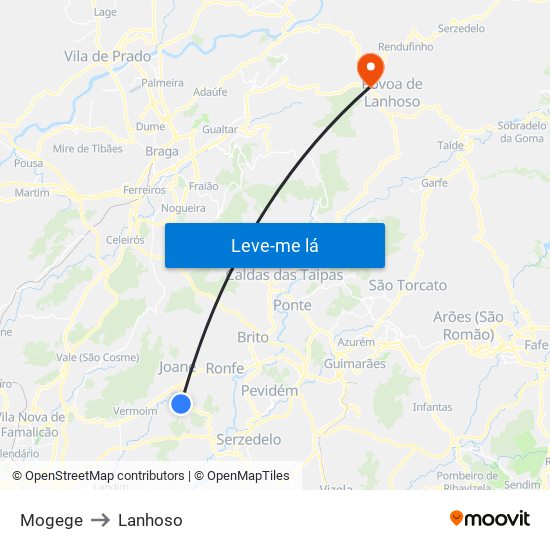 Mogege to Lanhoso map
