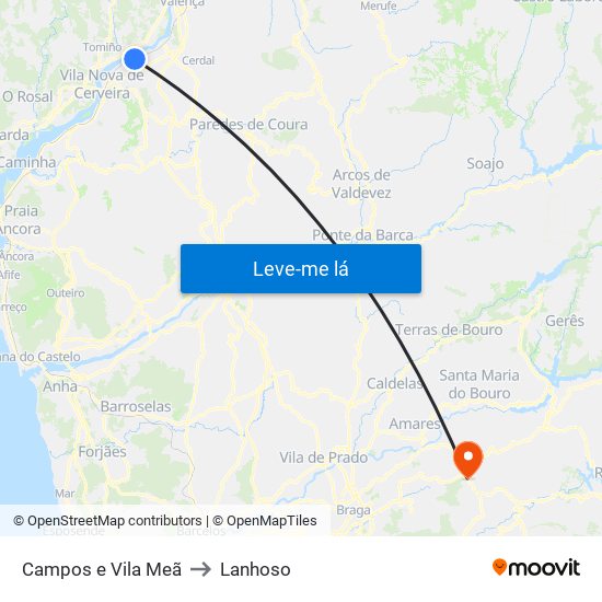 Campos e Vila Meã to Lanhoso map