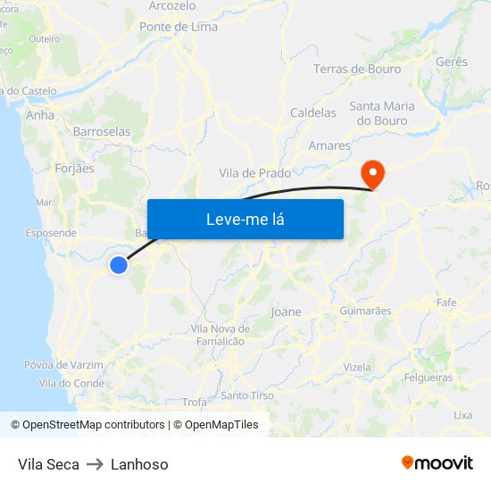 Vila Seca to Lanhoso map