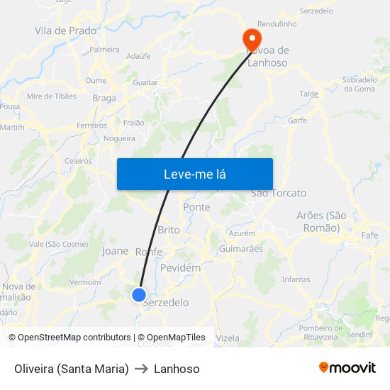 Oliveira (Santa Maria) to Lanhoso map