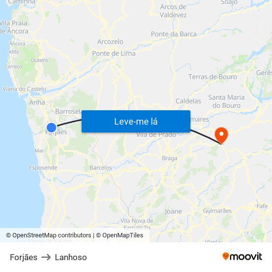 Forjães to Lanhoso map