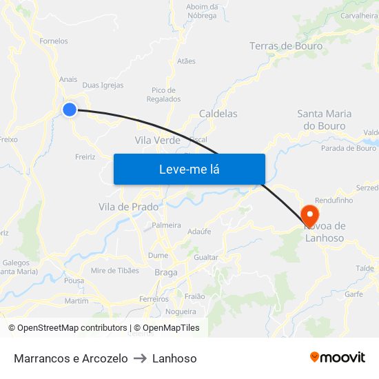 Marrancos e Arcozelo to Lanhoso map