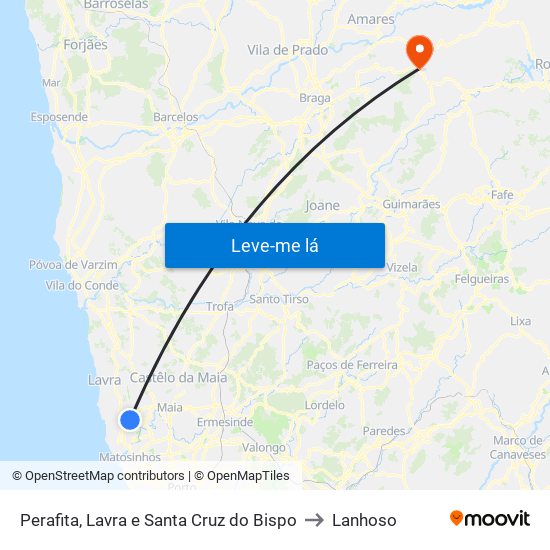 Perafita, Lavra e Santa Cruz do Bispo to Lanhoso map