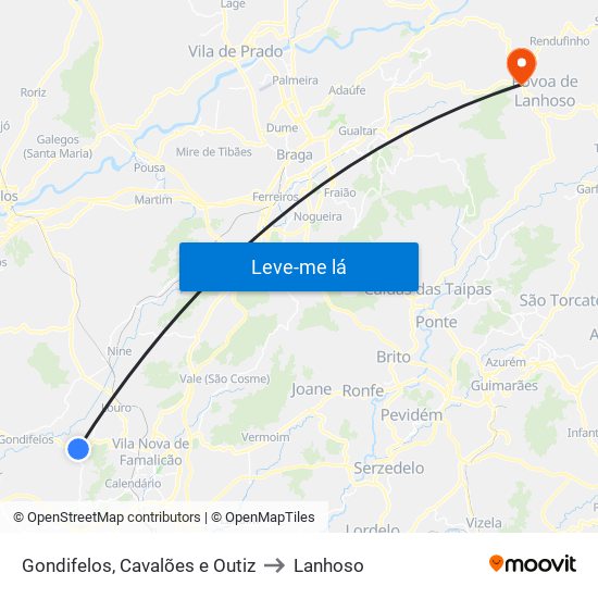 Gondifelos, Cavalões e Outiz to Lanhoso map