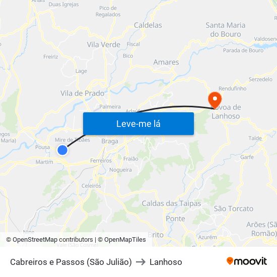 Cabreiros e Passos (São Julião) to Lanhoso map