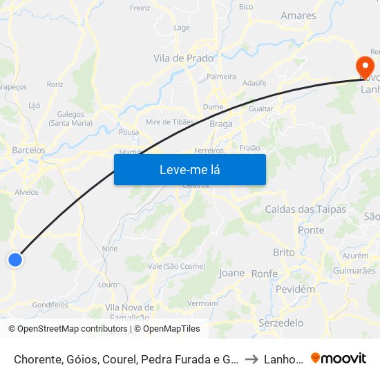 Chorente, Góios, Courel, Pedra Furada e Gueral to Lanhoso map