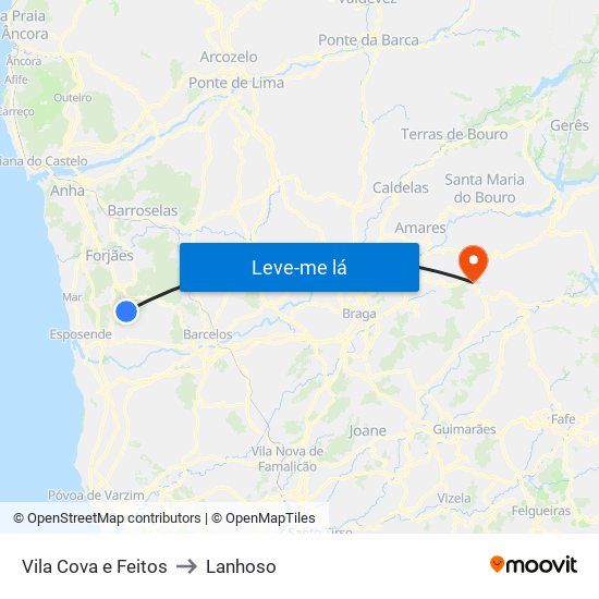 Vila Cova e Feitos to Lanhoso map