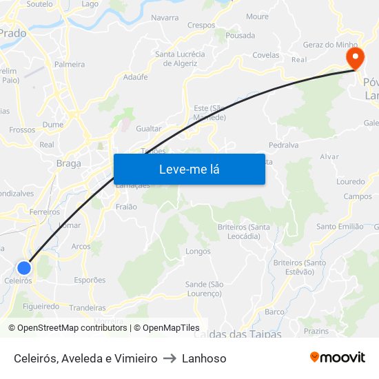 Celeirós, Aveleda e Vimieiro to Lanhoso map