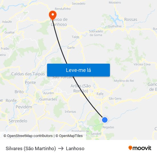 Silvares (São Martinho) to Lanhoso map